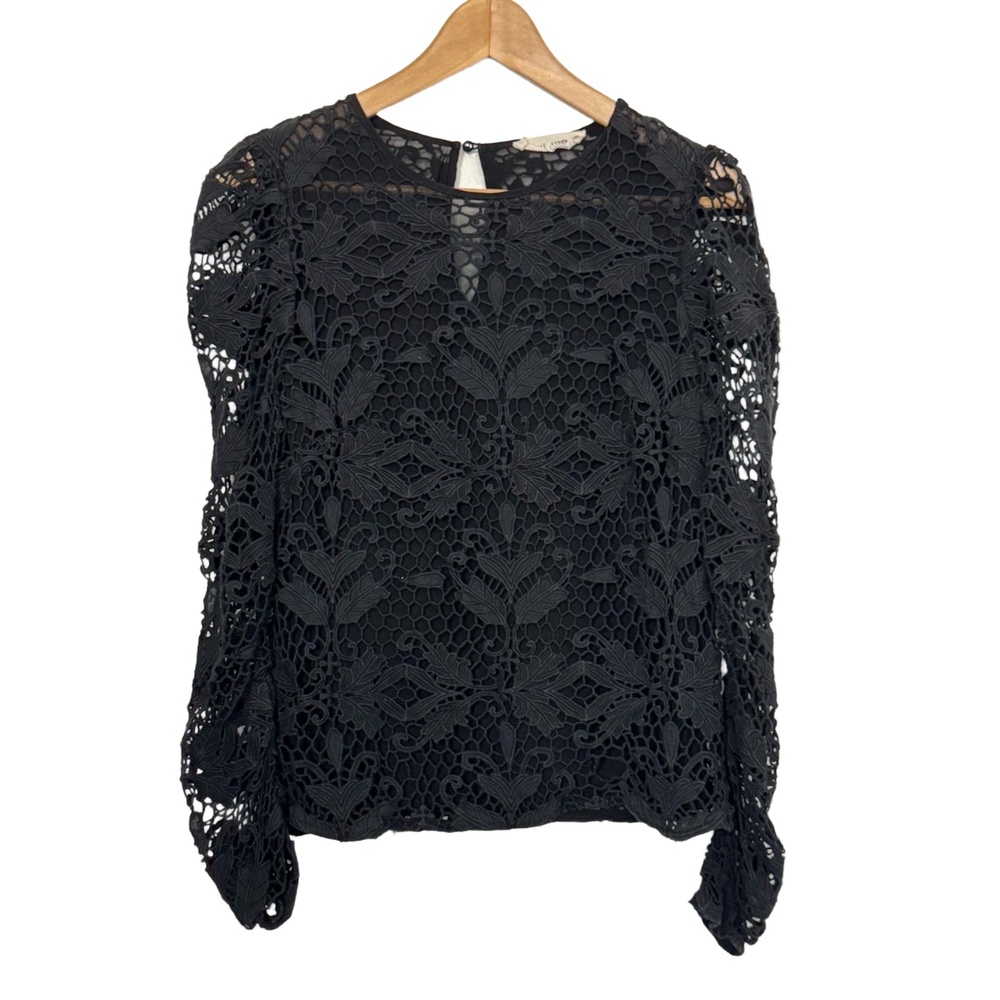 Stevie May Long Sleeve Top Lace Blouse Sheer Arm Crewneck Black Size S - Picture 2 of 7